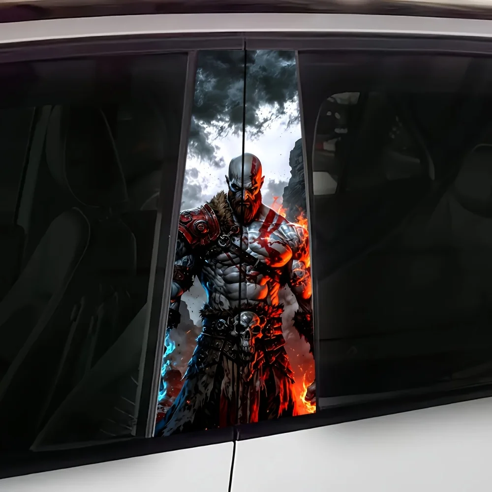 2Piece waterproof sunscreen car B-pillar sticker durable vinyl semi-matte surface disposable easy to paste brave warrior pattern