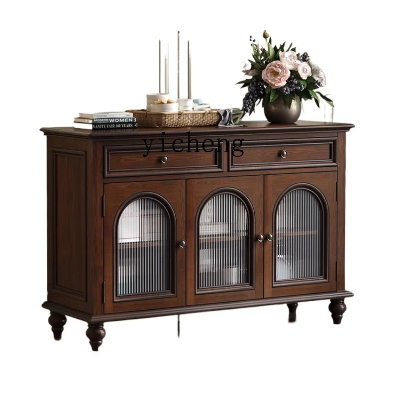 

ZF Solid Wood Sideboard Integrated Kitchen Wall Living Room Storage Rack Wine Cabinet Vintage Storage Cabinet