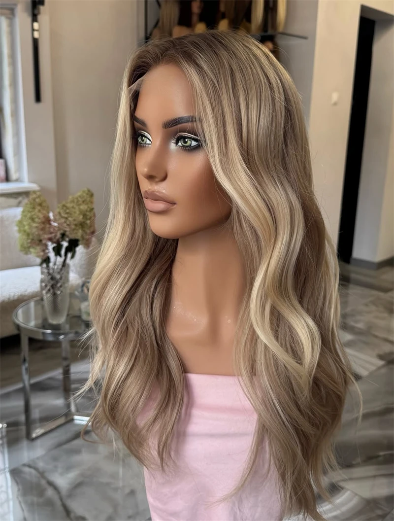 Preplucked Hairline 13x4 Ombre Blonde Brown Synthetic HD Lace Front Wig for White Black Women High Quality Glueless Wig Cosplay