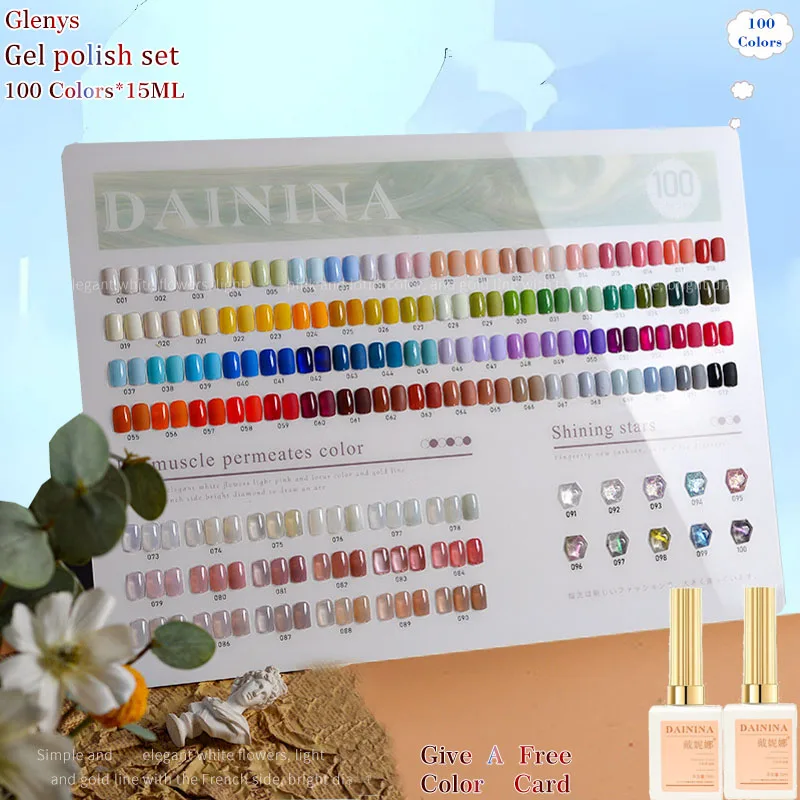 

Glenys 100-Color Nail Polish Set UV LED Varnish Kit with Immersion Gel Color Matching Card Essential for Nail Salons