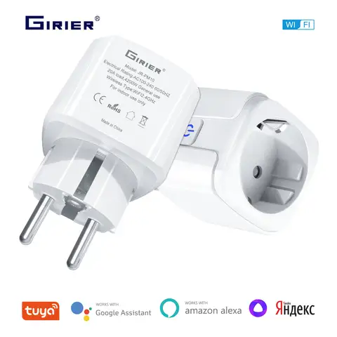 GIRIER Tuya 스마트 플러그 WiFi 소켓 콘센트 EU 20A 4200W 에너지 모니터링 기능 타이머 어댑터 Alexa Hey Google Alice와 함께 작동