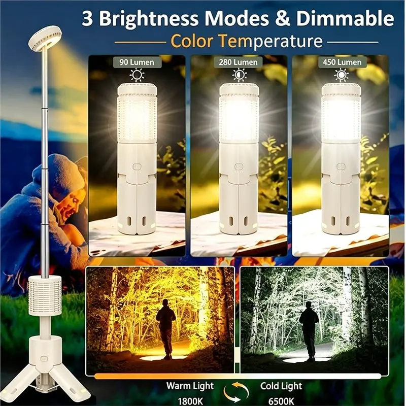 Durable Using 4 In 1 Telescopic Camping Lantern, USB Rechargeable Magnetic Camp Light, IPX7 Waterproof Dimmable Overlanding Gear