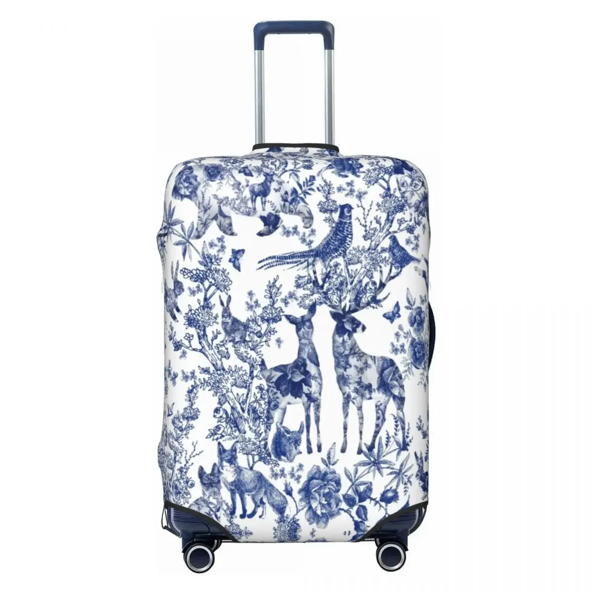 Custom  French Toile De Jouy Luggage Cover Protector Dust Proof Floral And Animal Forest Indigo Pattern Travel Suitcase Covers