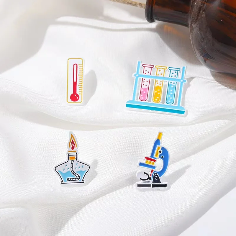 Custom Cartoon Chemical Tools Enamel Pins Cute Microscope Thermometer Badge Pattern Decorative Jewelry Gift For Friend Wholesale