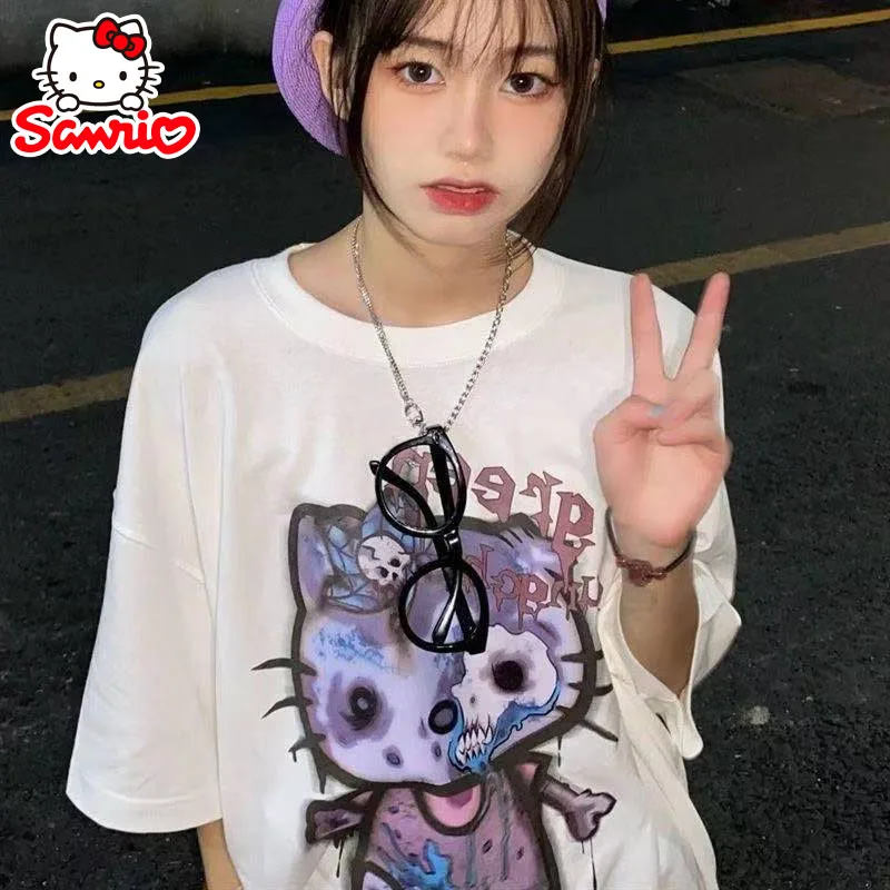 

Sanrio Hello Kitty футболка женская с коротким рукавом Y2k летняя свободная дышащая футболка с принтом в стиле хип-хоп для девочек уличная повседневная верхняя одежда подарки