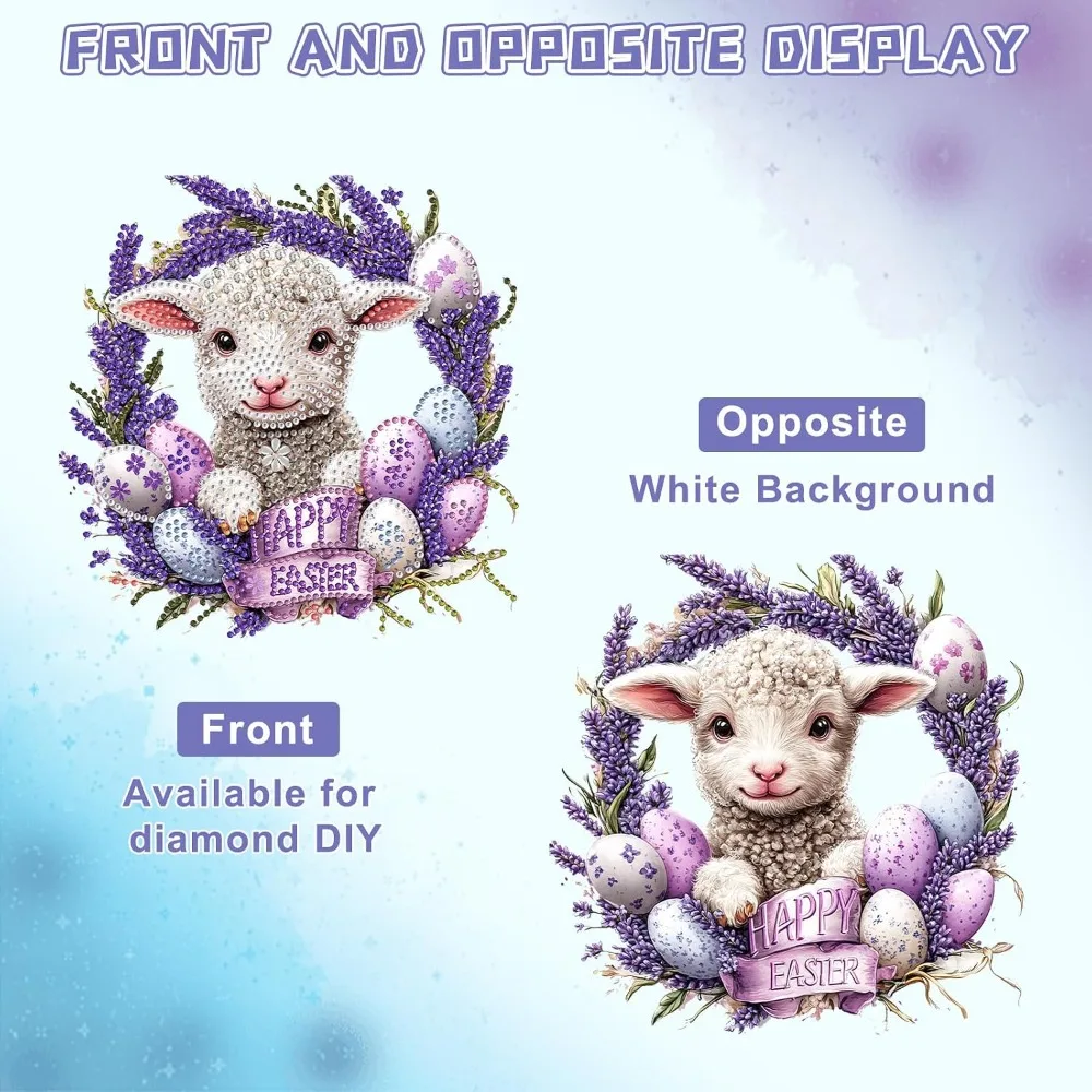Easter DIY Diamond Painting Kit for Adults Special Shaped Lamb Rhinestone Art with Pendant Window Hanging Ornaments Home Garden Wall Door Spring Holiday Decorations Complete Craft Set with Diamonds Tools Sparkling view 6