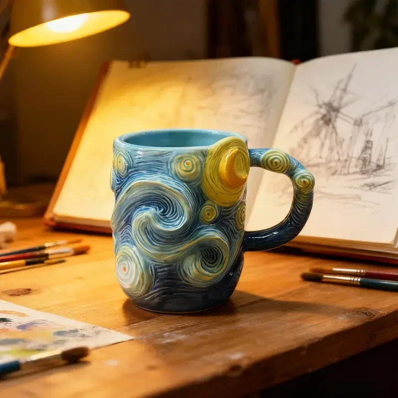 New Style Van Gogh Starry Sky Art Mug Milk Coffee Afternoon Tea Cup Home Office Desktop Ornaments Birthday Gift