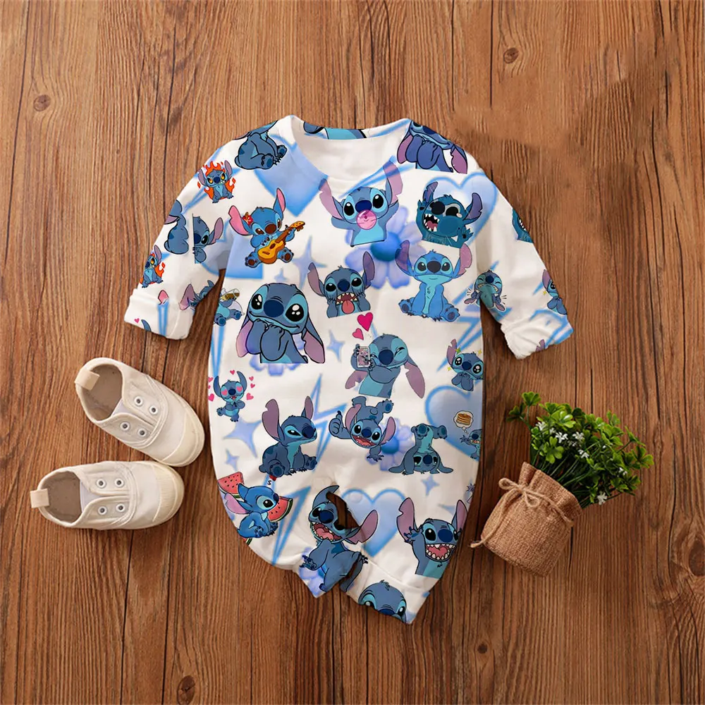 Cartoon Anime Lilo & Stitch Baby Romper 0-4 Years Spring Autumn Boy Girl Babies Jumpsuit Fashion Newborn Climbing Clothing