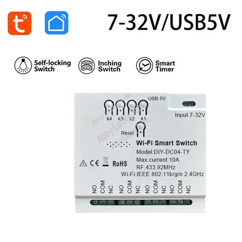 

4CH Tuya Wi-Fi умный переключатель 7-32 В 5 В 2,4G Wi-Fi Smartlife модуль домашней автоматизации для IFTT Alexa Google Home-A79U