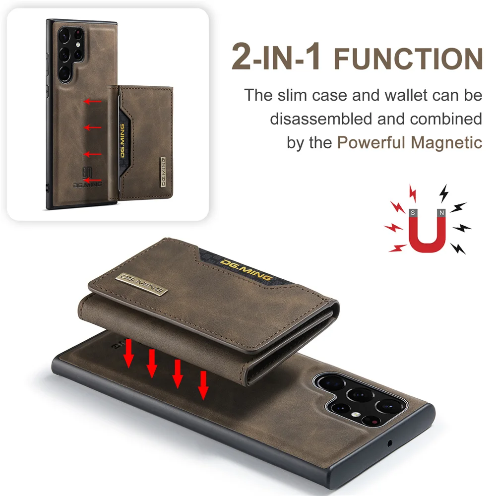 Etui 2 w 1 do Samsung Galaxy S24 S23 S22 S21 Ultra FE A55 A35 A54 A34 A14 5G Wallet Magnetic Leather Card Holder Pocket Cover