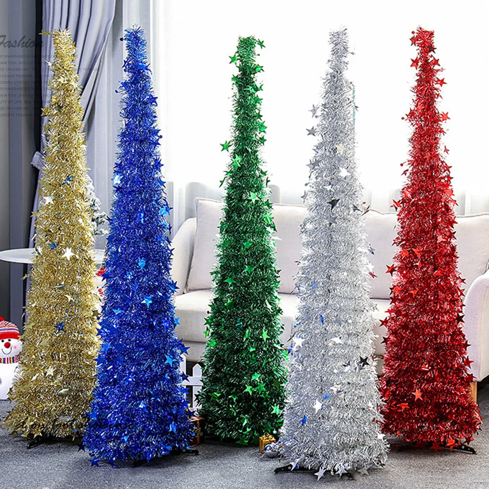 

120cm Foldable Telescopic PET Christmas Tree Eco-Friendly Plastic Decor for Home Party Reusable Portable Shining LED