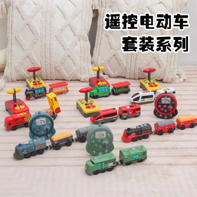 New Hot Toy Remote Control Electric Train 2 Sections Magnetic Link With Remote Control Compatible With Various Wooden TracK W01