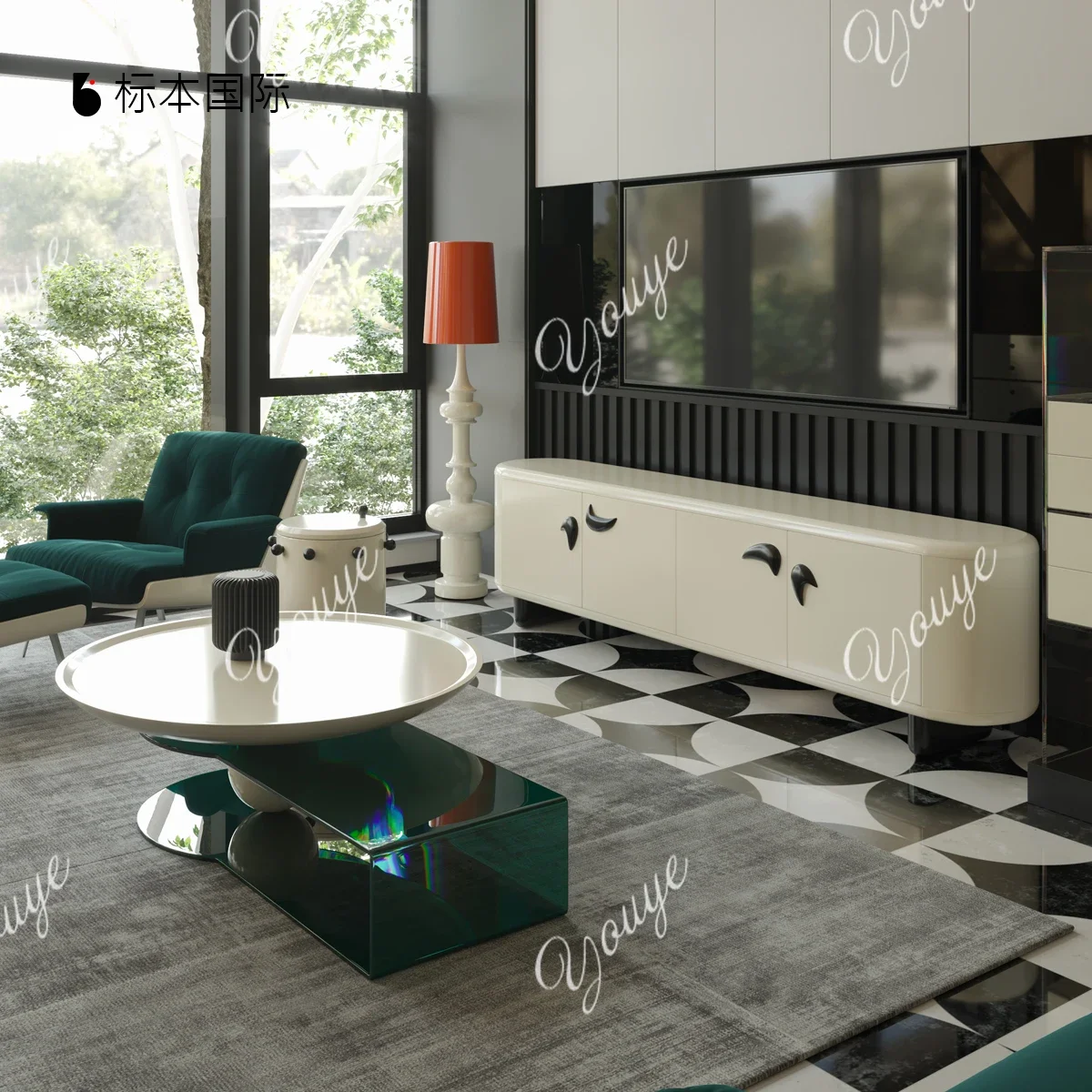 새로운 디자이너 소형 아파트 원형 심플 모던 커피 테이블 중세풍 페인트 아크릴