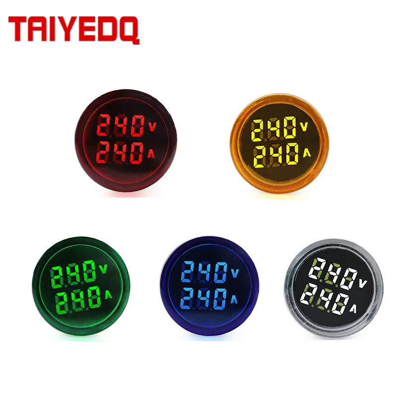 Round LED Dual Display AC Amp Volt Mini Digital AC 20-500v Indicator Voltmeter Ammeter 0-100A Panel Meter