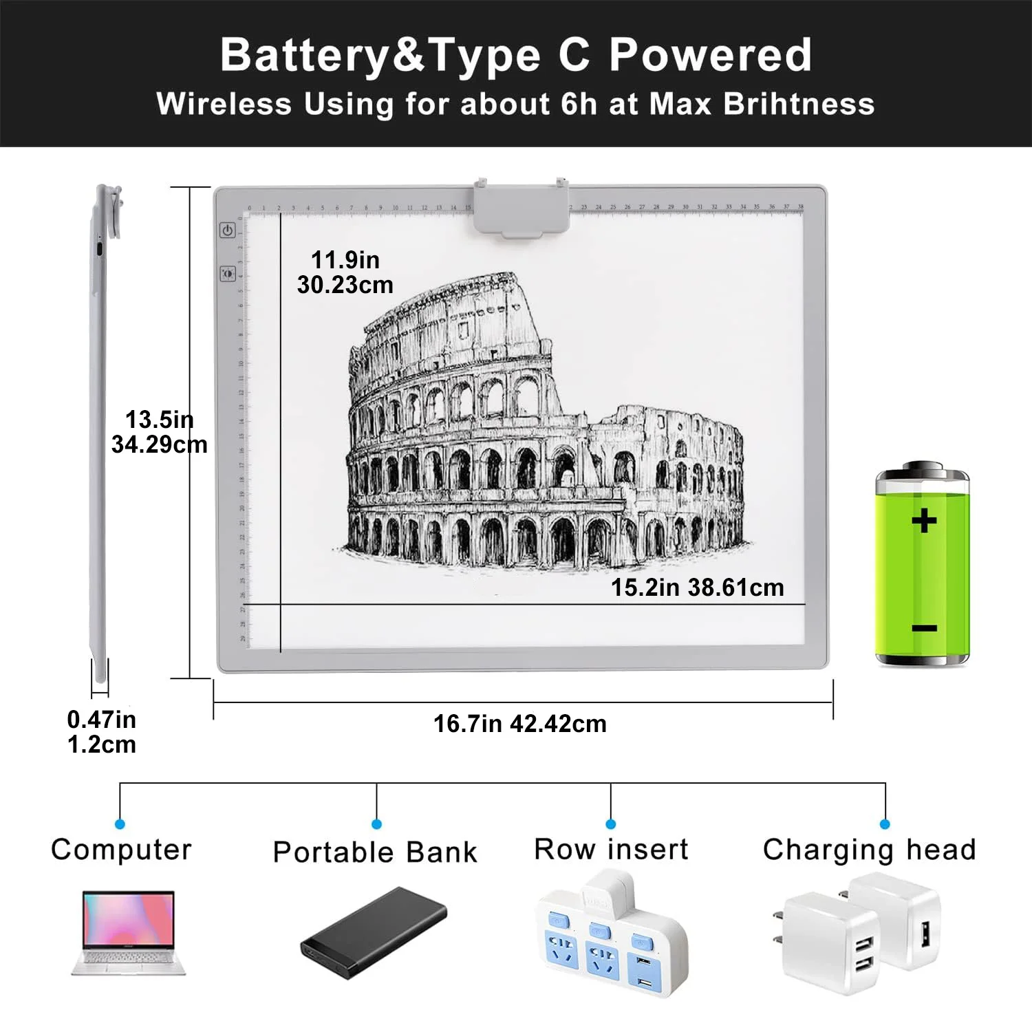 A3 Light Box, Wireless Battery LED Light Pad with Stand,Tracing Light Box for 5D Diamond Painting Kits Artists Drawing Sketching