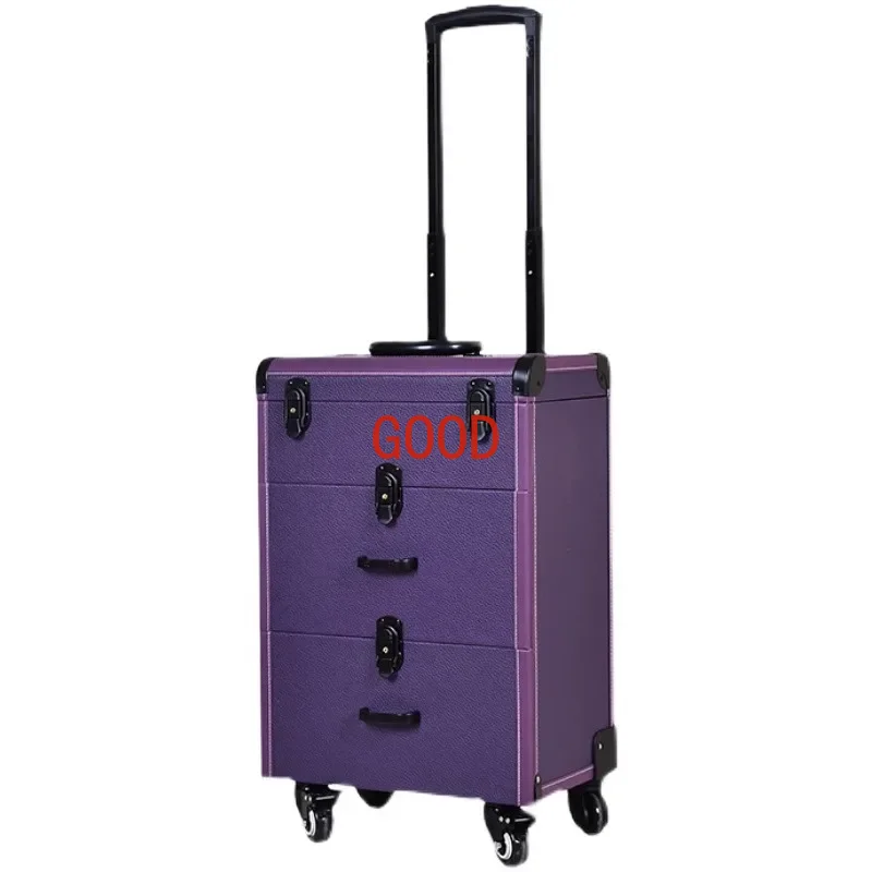 3-in-1 Makeup Case Trolley Wheeled Rolling Luggage Makeup Bag Tattoo Box Manicure Professional Suitcase Women's Cosmetic Bag