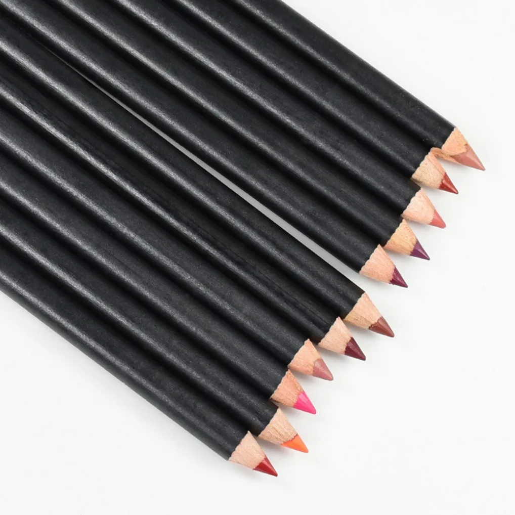 ฉลากส่วนตัว 12pcs Matte Lipliner ปากกาสีแดง Contour Tint ลิปสติก Waterproof Long Lasting Non-stick Cup Moisturizing Lips แต่งหน้า