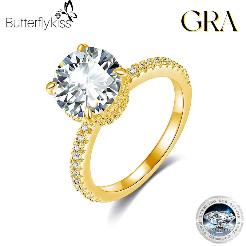 

Butterflykiss 3ct Moissanite Rings For Women Certified Diamond Jewelry S925 Sterling Silver 18k Plated Engagement Wedding Ring