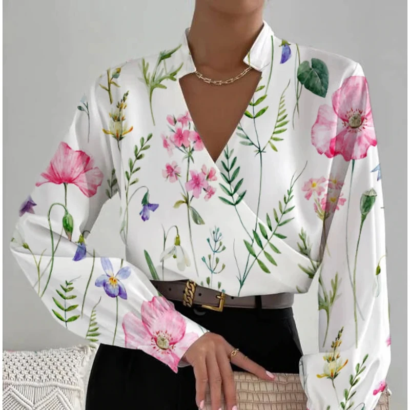 Spring and Autumn New Products Amazon Independent Station Temperament Splicing Long Sleeved Shirt Collar Top for Women