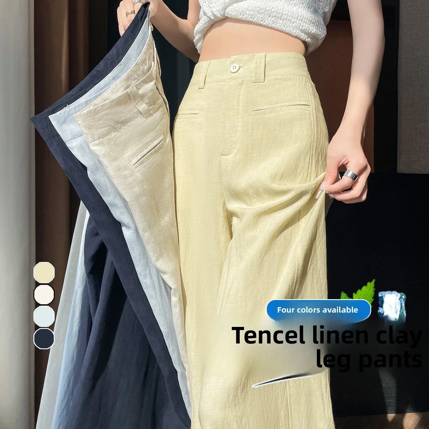 French Linen Pants 2025 Autumn Thin High Waist Loose Straight Draped Wide Leg Pants Mopping Pants