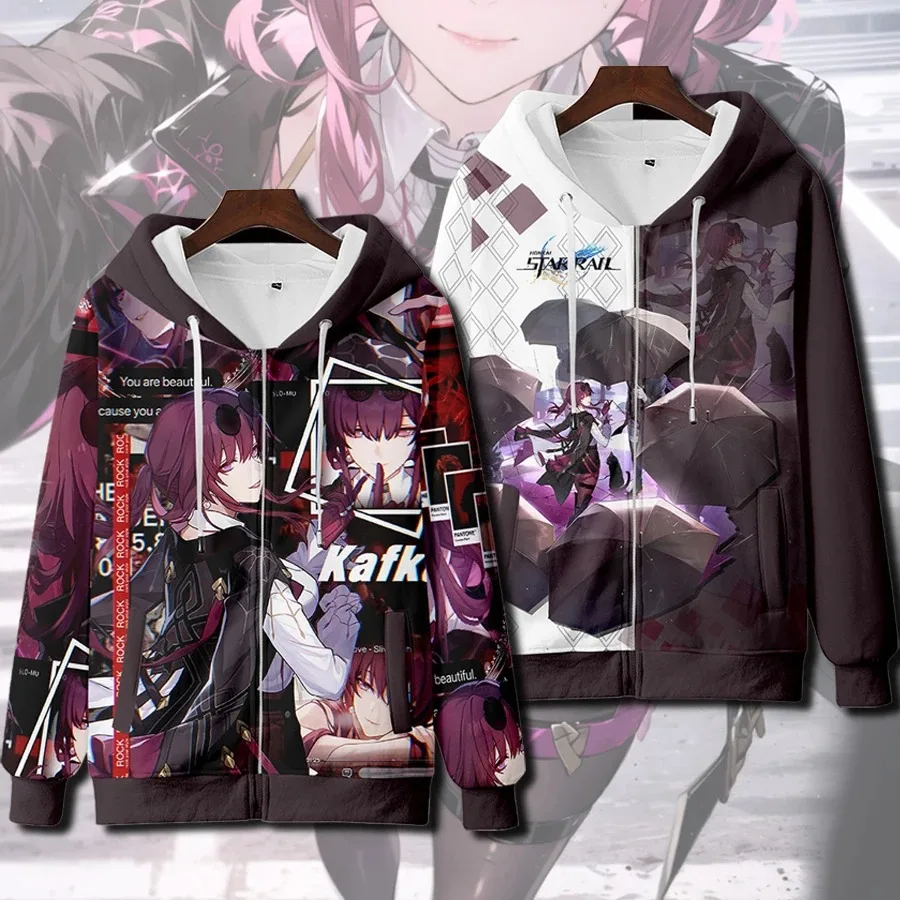 Anime Honkai Star Rail 3D Hoodie pria/wanita, jaket bertudung ritsleting rel bintang, Sweatshirt Hoodie motif ritsleting, pakaian luar