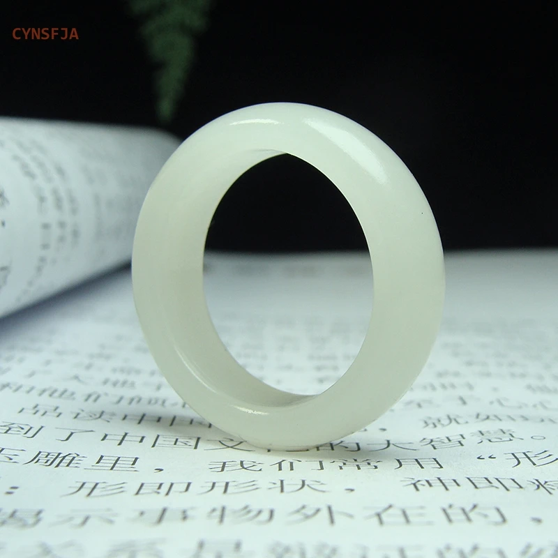 

CYNSFJA New Real Rare Certified Natural Chinese Hetian Mutton-fat Nephrite Unisex Lucky Amulet White Jade Ring 19mm High Quality