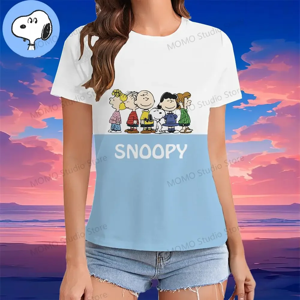 Casual girls top Snoopy Summer 100-6XL Anime 2024Y2kO collar short-sleeved women's T-shirt Fashion women's 3D printed family T-s