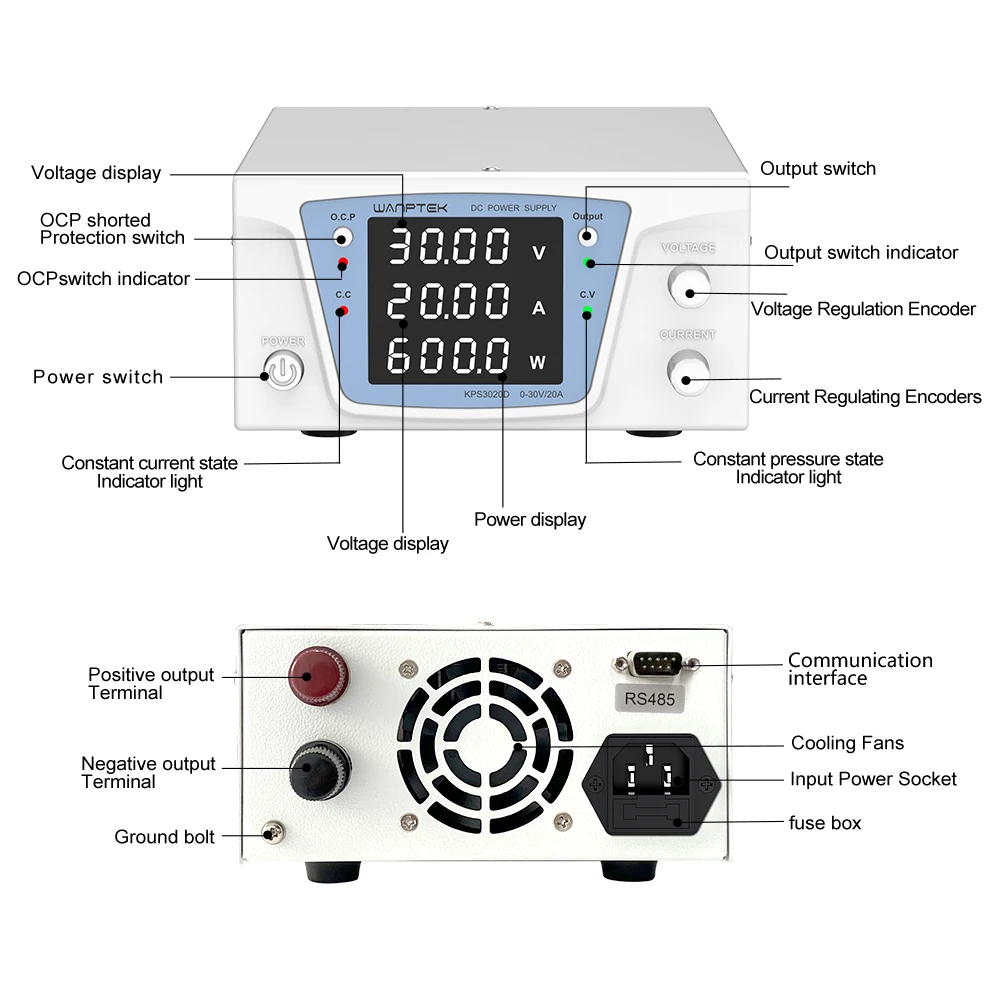 Imagem -04 - Wanptek-lab Software Programável de Alimentação dc Ajustável Estabilizador de Tensão de Controle Automático para pc 30v 60v 100v Rs485 Rs232