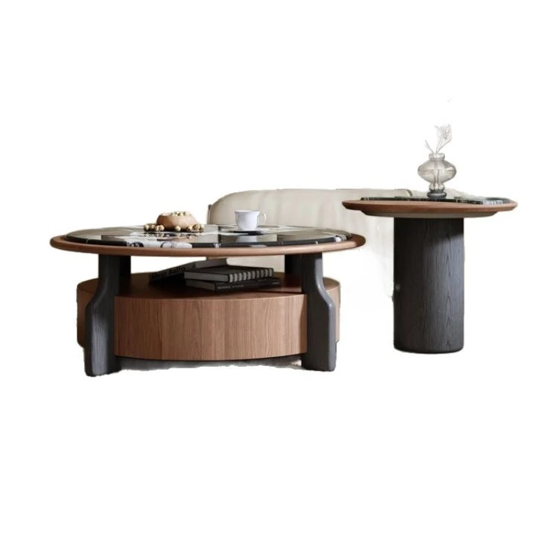Italian minimalist coffee table combination, living room home, high-end, walnut, medieval coffee table