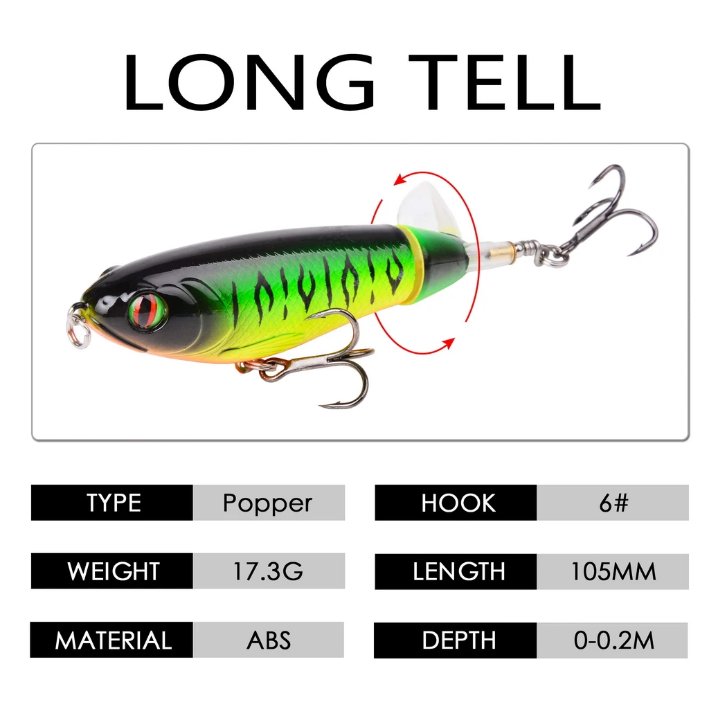 5pcs/Box Soft Rotating Tail Fishing Lures 10cm Floating Popper Fishing Lure Set Artificial Hard Bait Lure Fishing Tackle Box