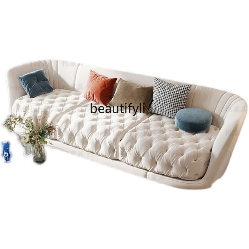 French light luxury modern fabric sofa small apartment living room American simple three-person pull-up sofa