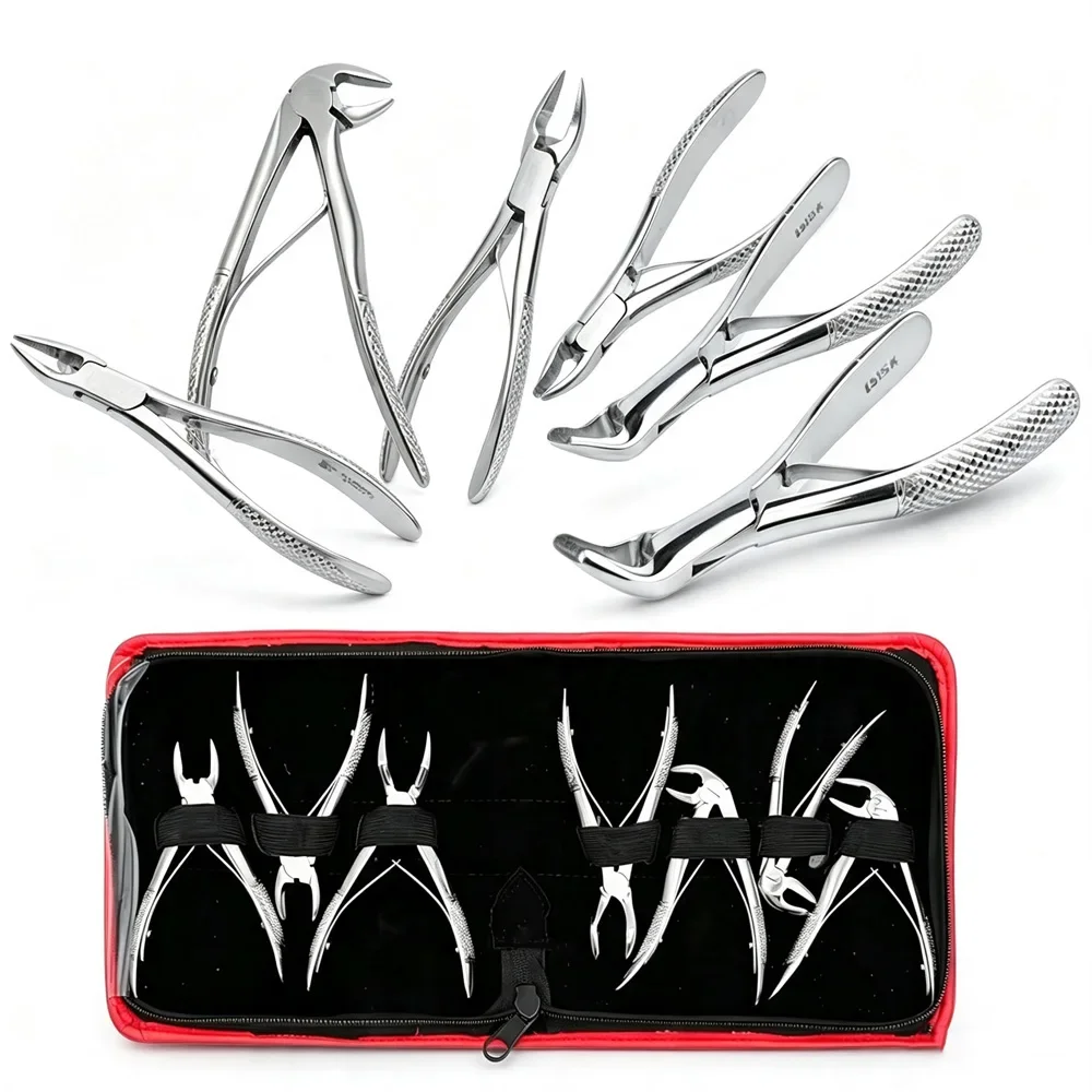 Pediatric Dental Extraction Forceps Kit Stainless Steel Kids Primary Teeth Removal Tools for Dental Clinic Professional Use