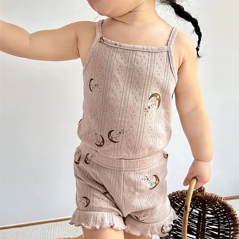 طفل ملابس الصيف سترة السراويل الفتيات بروتيل قمصان مجموعات القطن أكمام وتتسابق أعلى + السراويل 2 قطعة 0-6T