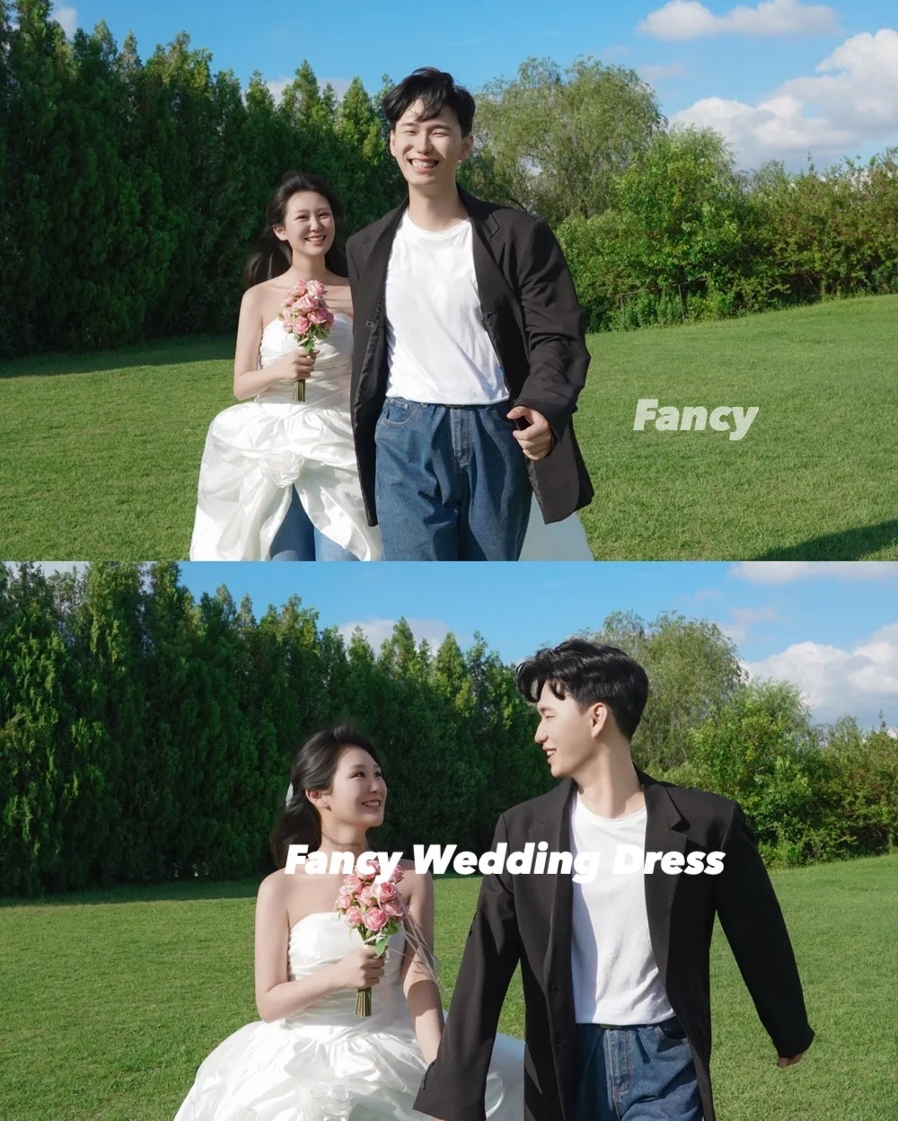 Fantasia elegante sem alças coreia vestido de casamento uma linha tafetá vestido de noiva sem mangas volta espartilho personalizado