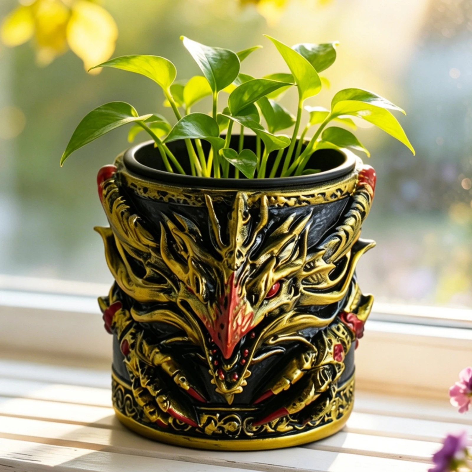 Dragon Planter Decorative Dragon Sculpture Planter Flowerpot Sculptural Compact for Desk, Windowsill