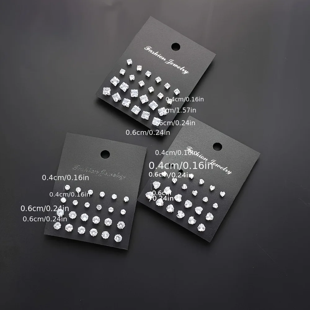 Autumn/Winter Geometric Heart-Shaped Crystal Zircon Studs Set