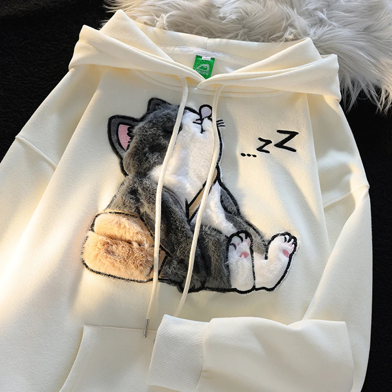 Niedliche kawaii Katze Hoodies Frauen neue Herbst dünne Frauen Pullover interessantes Design Kapuze Sweatshirt Frau y2k Streetwear