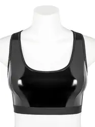 S-3XL Wet Look PVC Bustier Tank Top Shiny PU Leather Bikini Crop Tops Tight Sexy Croptop Camis Cropped Sleeveless Shirt Clubwear