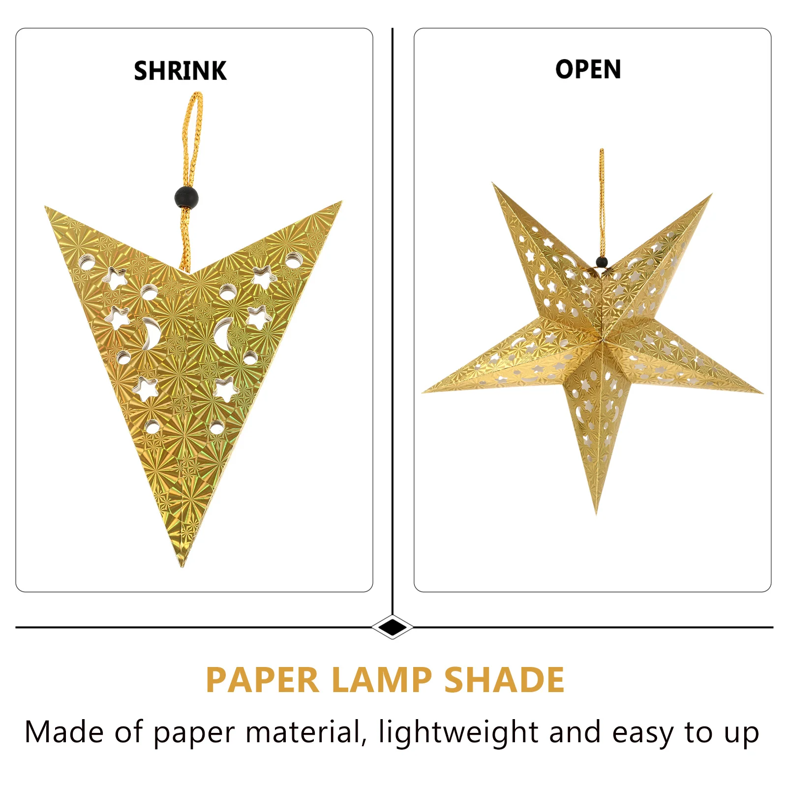

5pcs 45Cm Golden Shiny Star Lamp Shade Paper Hanging Light Cover For Ceiling Decorative String Fairy Lights Bedroom Living Room