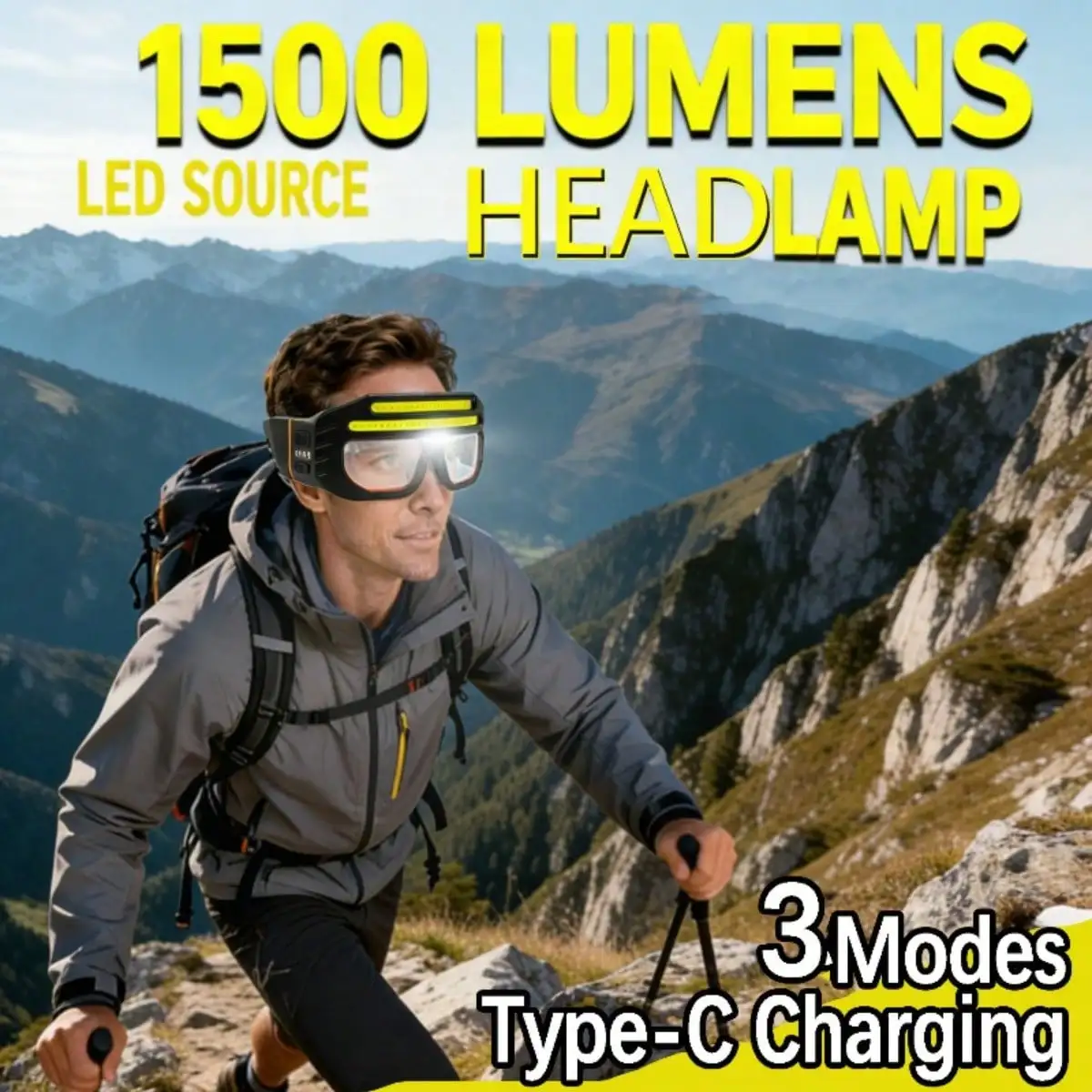 

Type C Rechargeable Headlamp COB LED Light Source 3 Modes Adjustable Head Strap Running Fishing Camping Outdoor Activity Gear