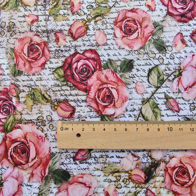 Cotton Fabric Vintage Alice Newspaper for DIY Handmade Digital Printing Rose Cakes by Half Meter