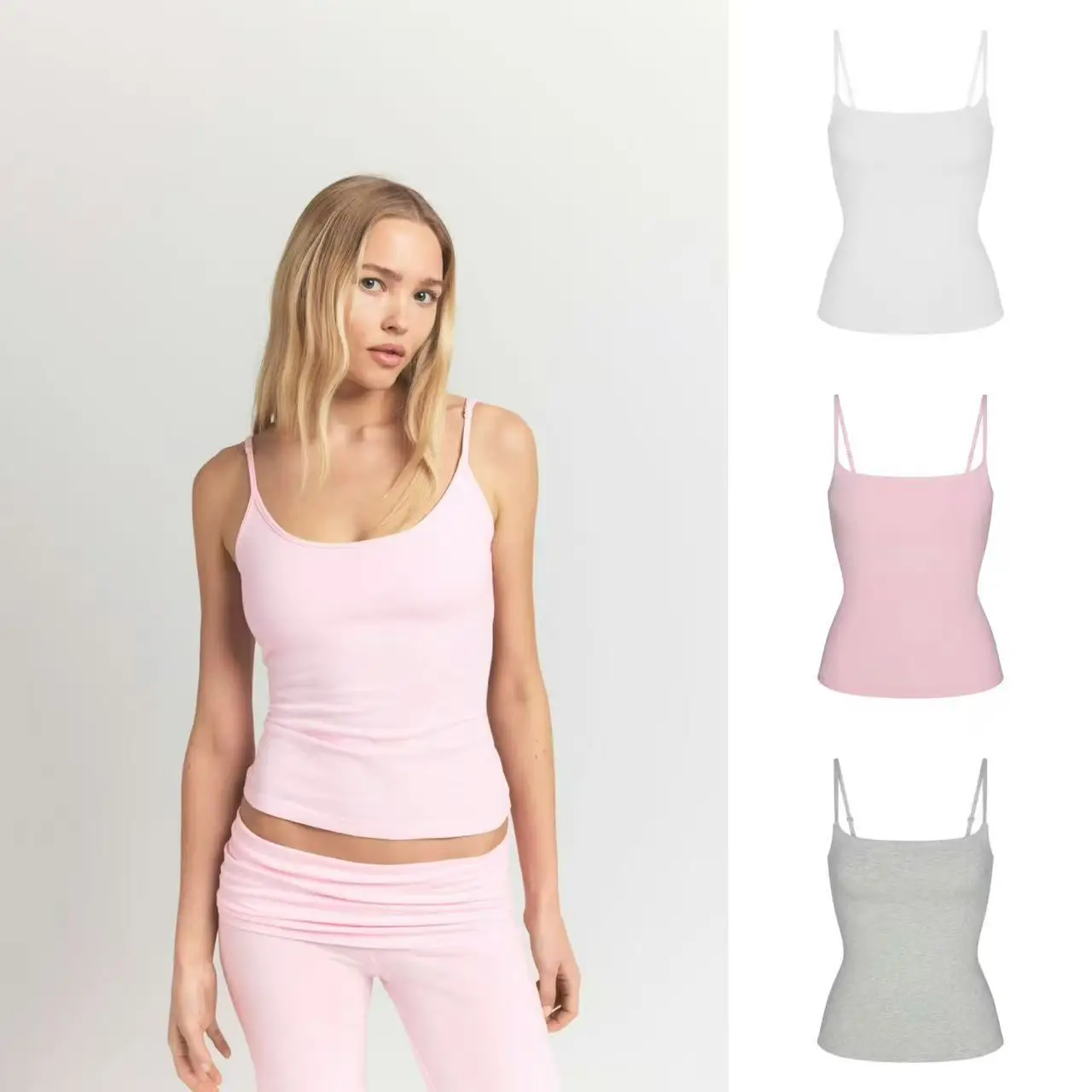 Camiseta sin mangas KIM COTTON JERSEY CAMI, top básico informal con capa interior de algodón elástico