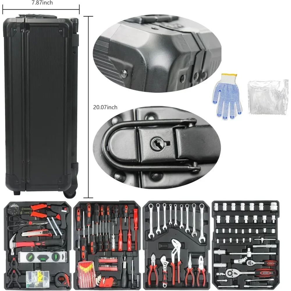 

899PCS Tool Set, Household with Rolling Tool Box, Complete Hand Tool Box,