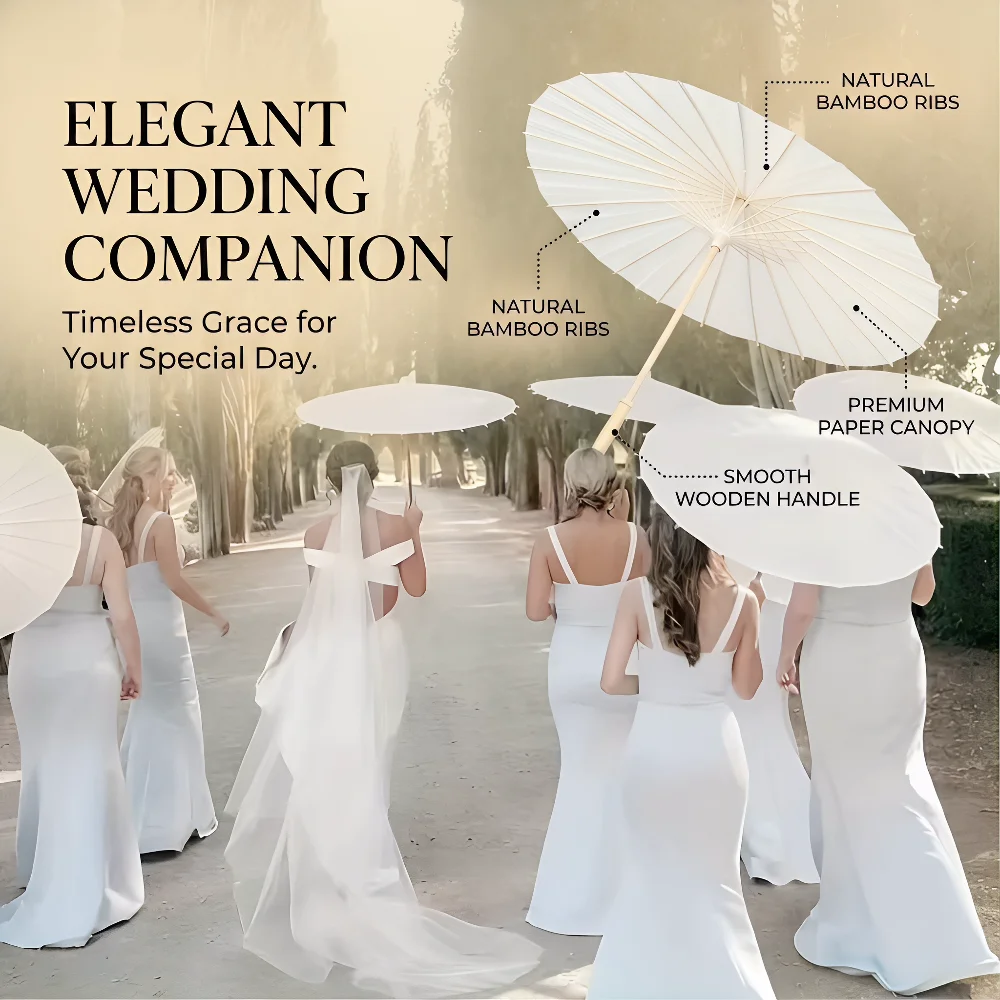 Vintage White Oil Paper Umbrella 1PC Wedding Sunshade Hand Painted Arch Bridal Party Photography Prop