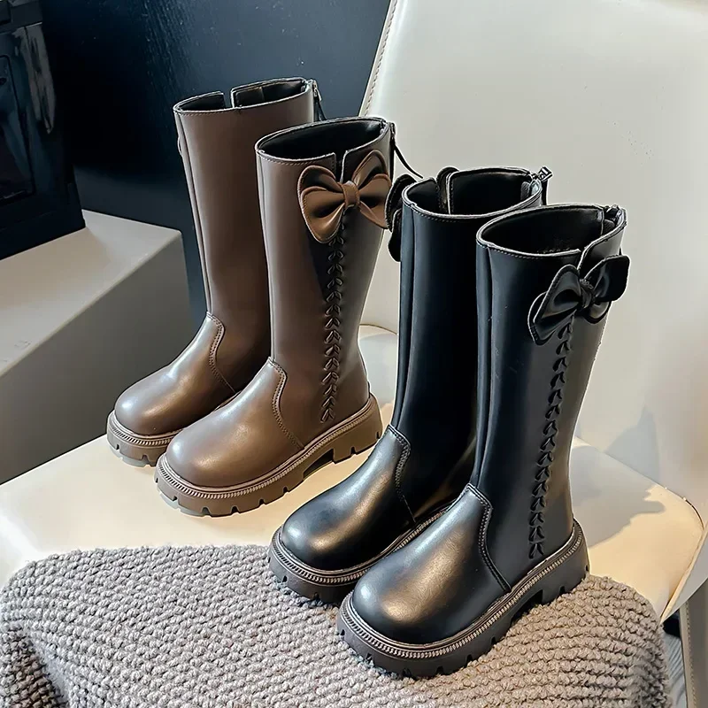 Botas de invierno para niñas, aspecto elegante, botas de tubo largo, versátiles, de terciopelo, hasta la rodilla, para invierno, 2024