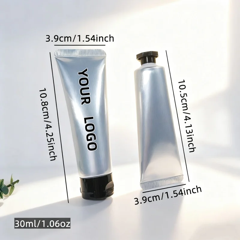 【شعار مخصص】50 قطعة 30 جرام غطاء مثمن أسود مخصص غطاء الوجه الفضة الألومنيوم والبلاستيك أنبوب مواد تغليف مستحضرات التجميل