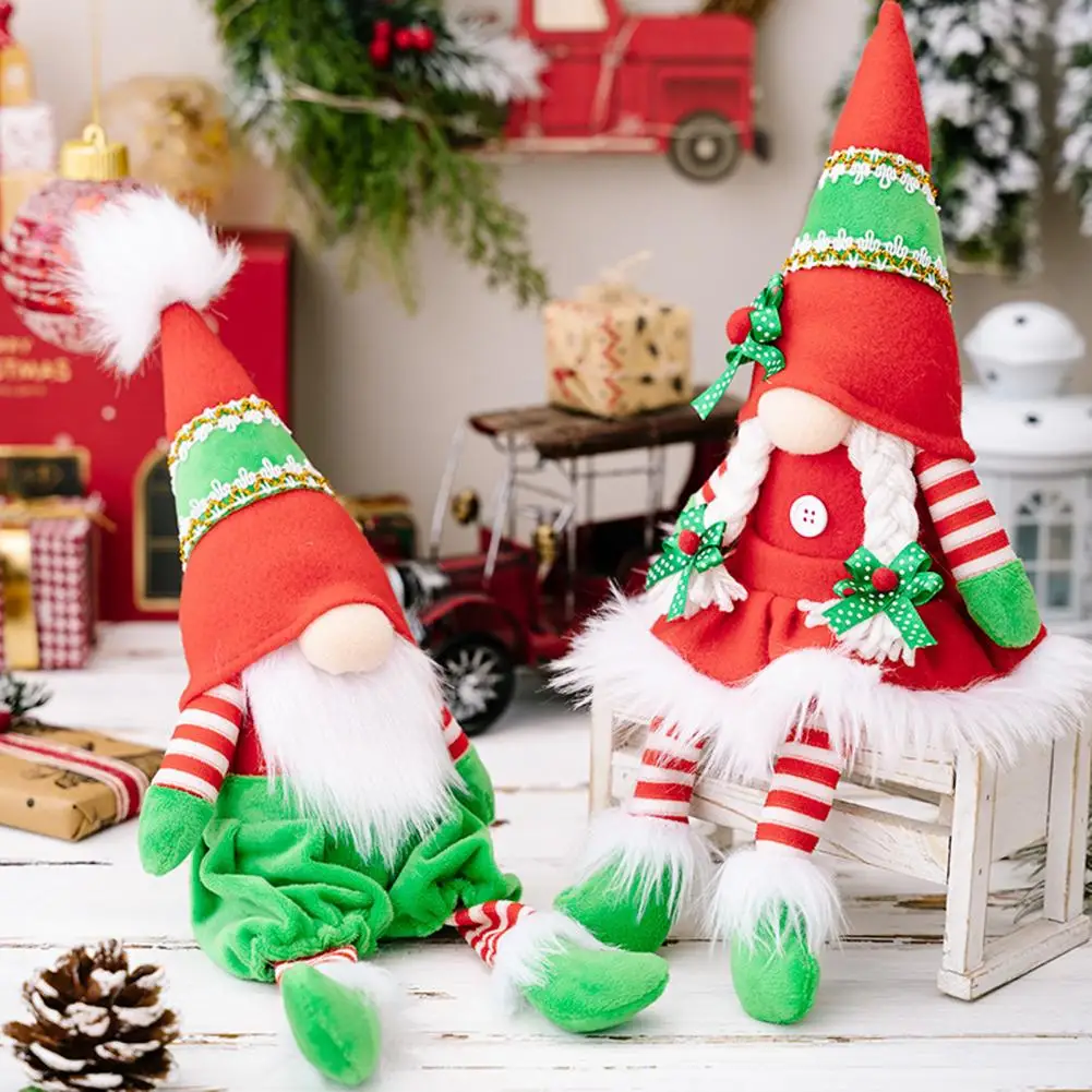 Christmas Gnome Faceless Doll Red Green Patchwork Big Nose Long Leg Gnome Plush Doll New Year Gift christmas decorations 2023