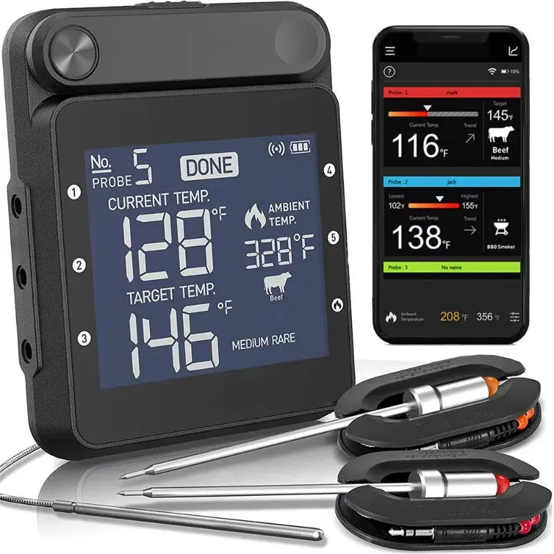 Food Thermometer Probe Digital Wifi Rechargeable Wireless Remote Meat Cooking BBQ For Steak Oven Grill Smoker With Magnet