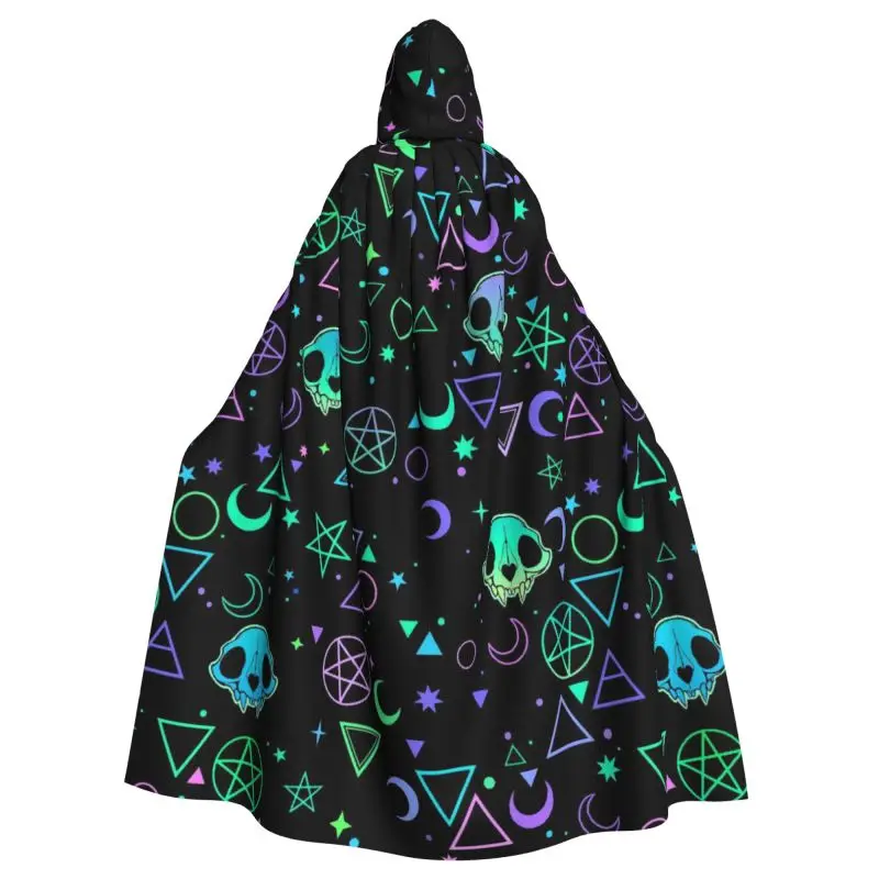 Magic Skulls Hooded Long Cape Robe Cloak with Hood Adult Hooded Cloak Outfits Cosplay Medieval Costume Witch Party Vampires Cape
