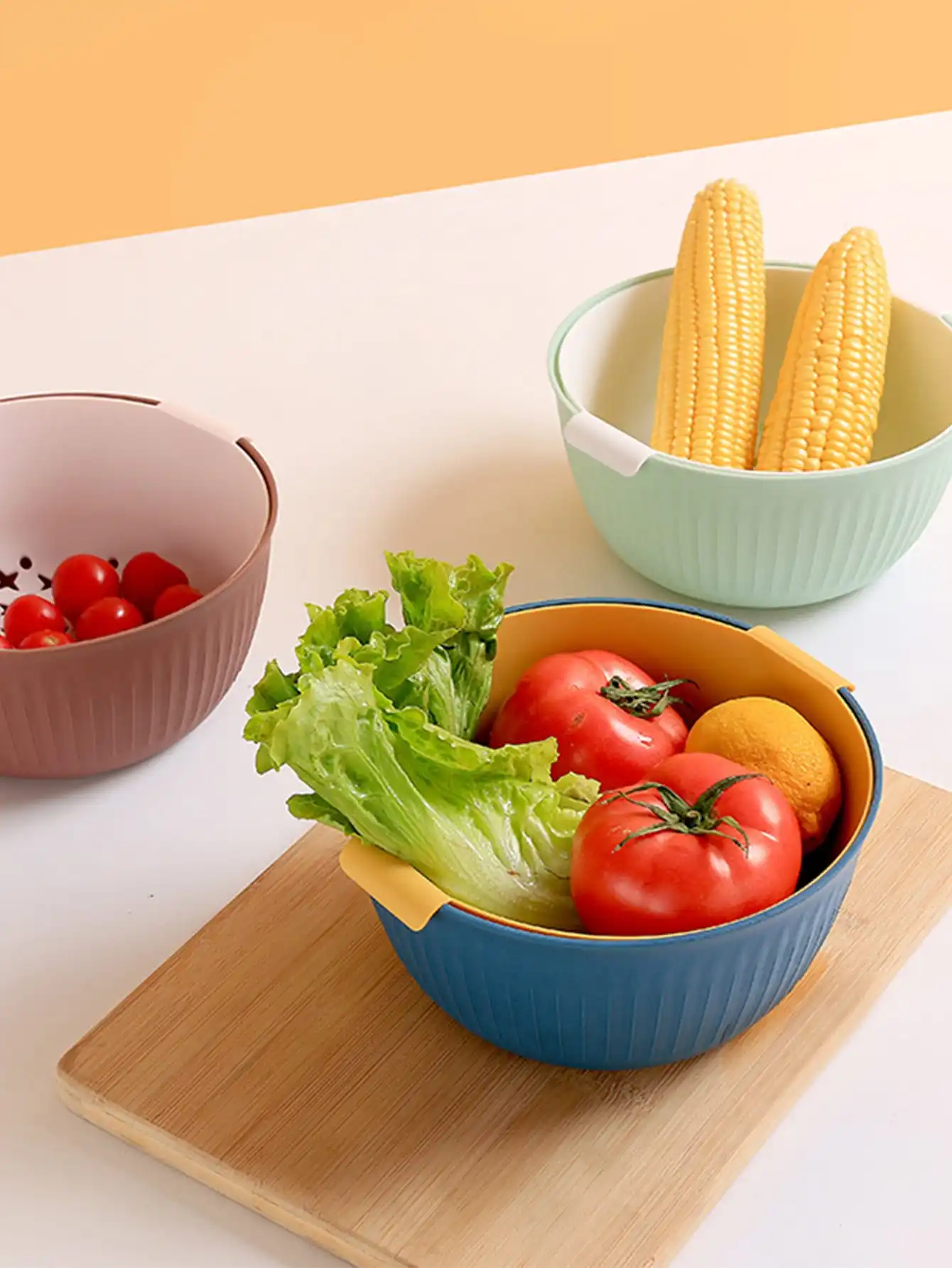 Double basket wash dish drop, multi-functional plastic kitchen vegetable basket, fruit basket, multi-color optional, 1 piece in